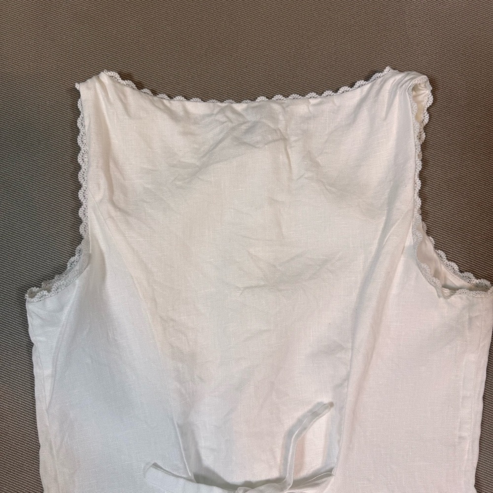 Reformation Amela Linen Top Ivory White  Size 6 Lace Detail Button Down - Picture 11 of 13
